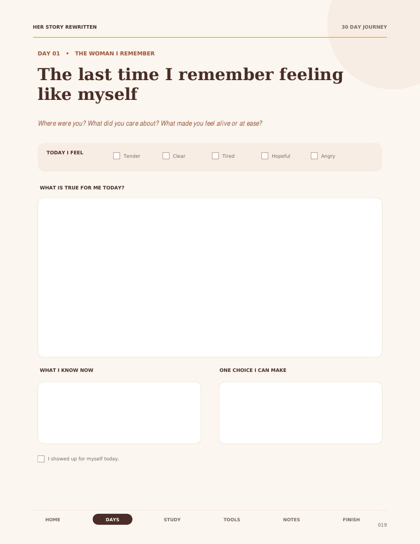 Her Story Rewritten fillable guided journal page