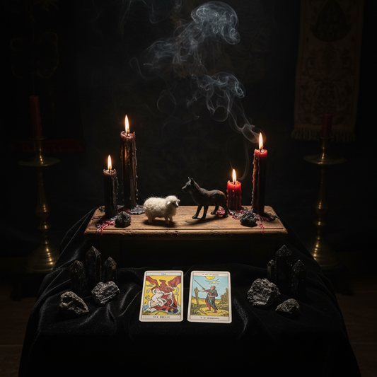 Wolf in Sheep's Clothing - Dark altar with wolf and sheep symbolism revealing fake friends