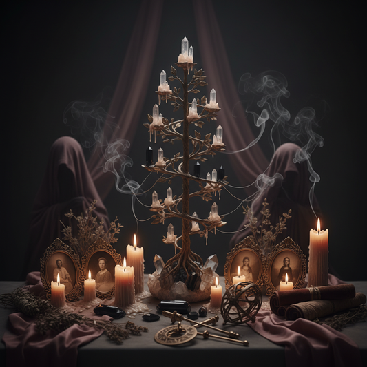 Ancestral altar with candles for generational protection scan