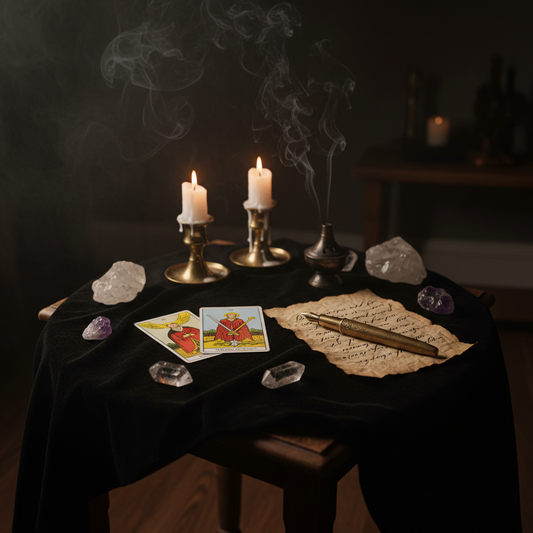 Extra Question Add-On - Dark altar with quill and tarot cards for additional questions