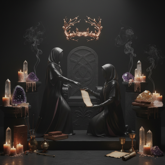 Empress throne altar with candles for spiritual mentorship and leadership